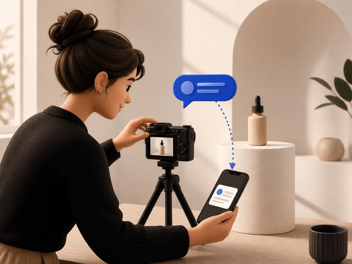Editorial illustration of a creator filming a product launch