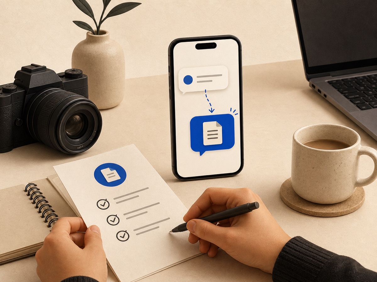 Editorial illustration of a creator preparing a guide for private delivery